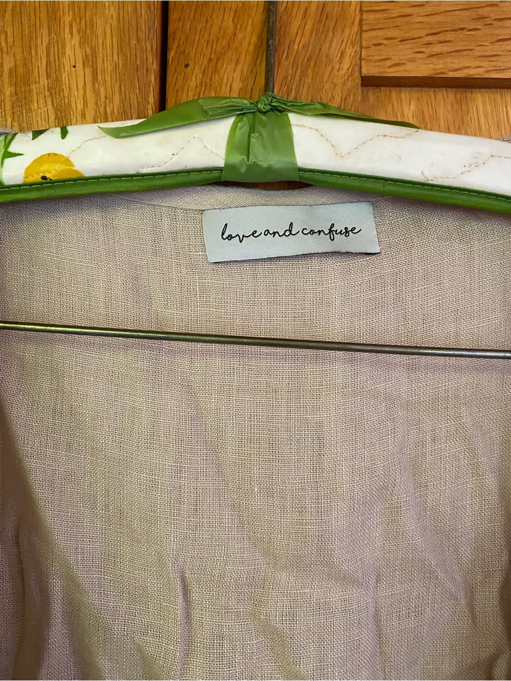 Beige Wrap Dress with Blue Floral Accents - Picture 2 of 3